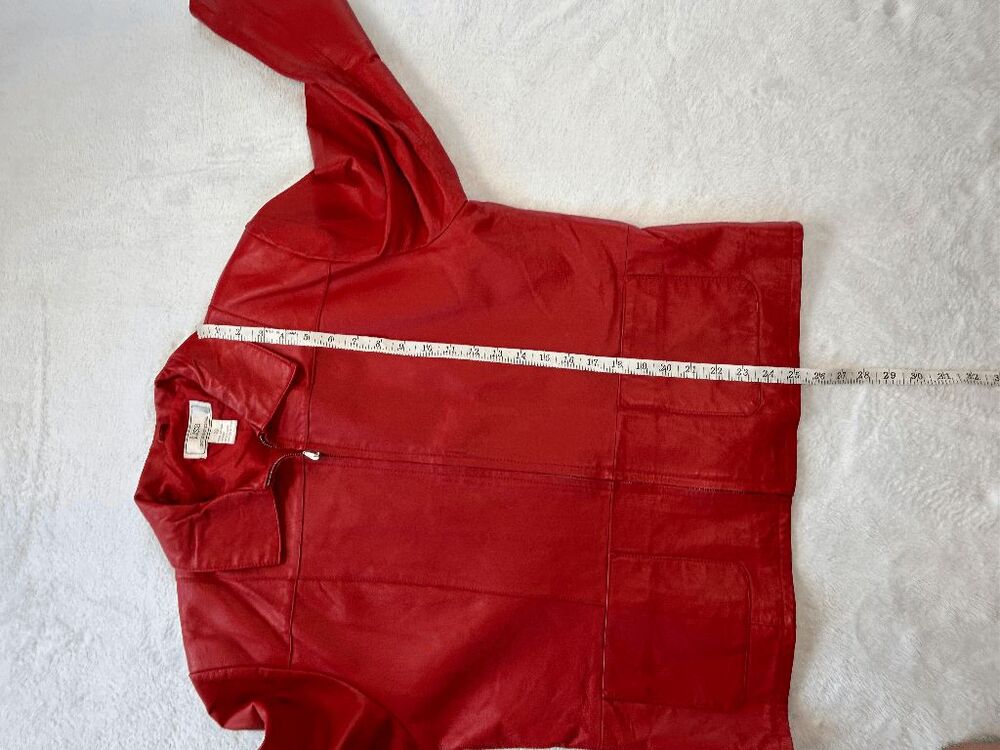 Lisa International Red Leather Zip Up Jacket Size XL Bold Classic Old Money - Picture 5 of 8
